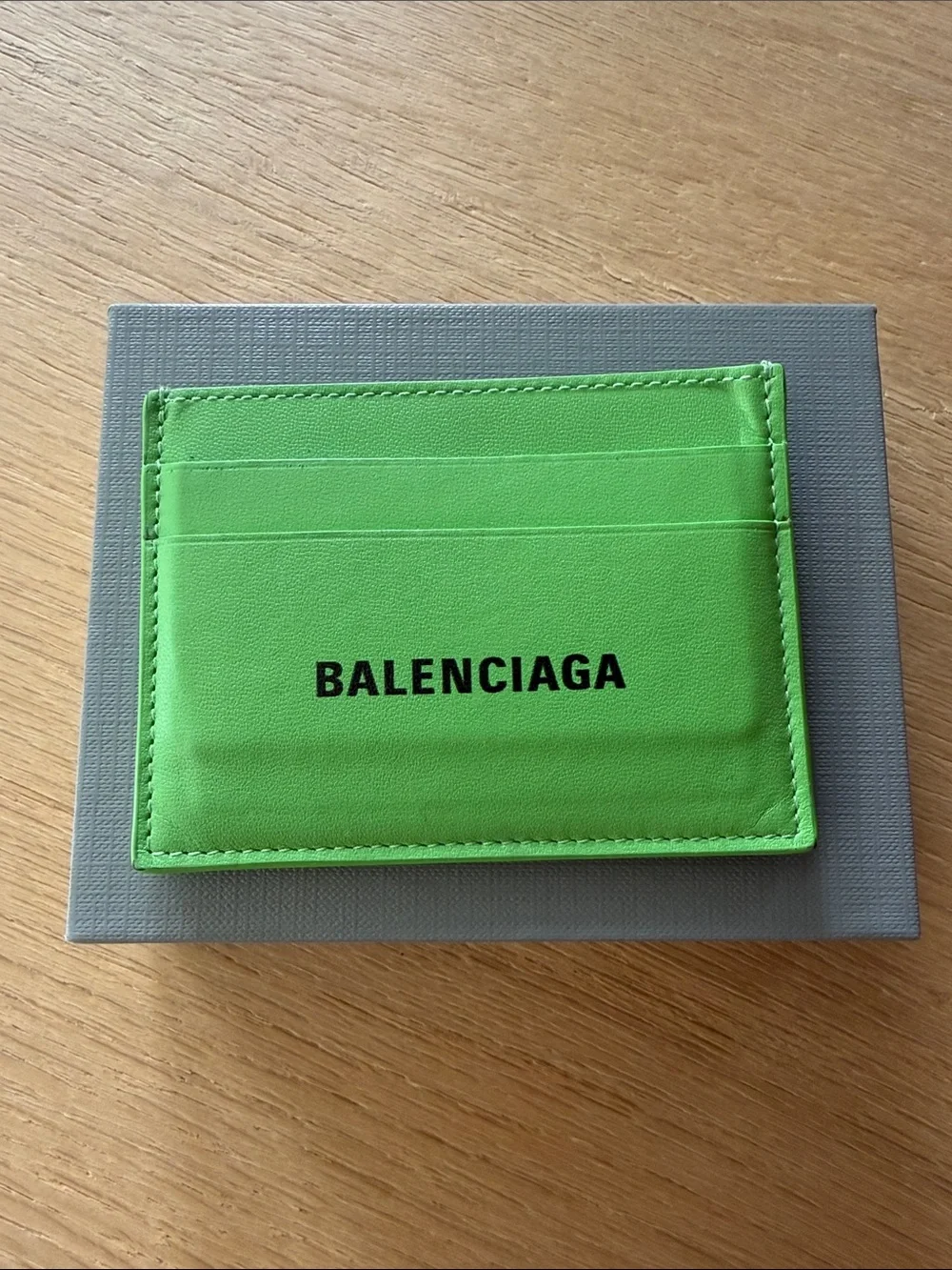 Balenciaga Bright Green Leather Card Holder with Black Logo
